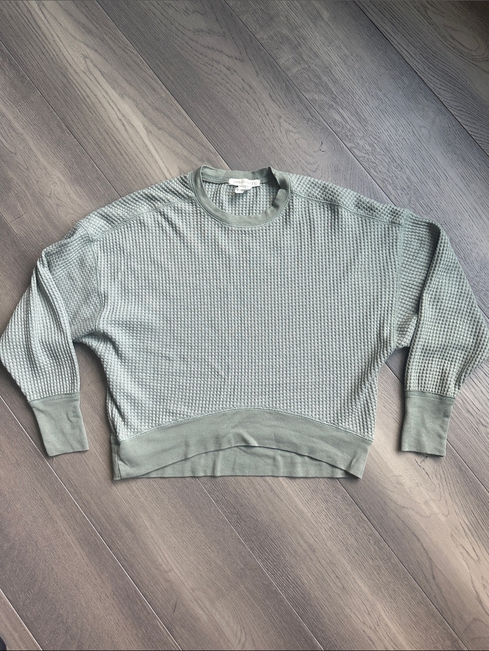 Relaxed Sage Waffle-Knit Crew Sweater